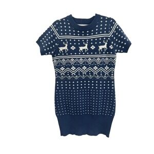 Tipsy Elves Sweater Dress Women's Navy Reindeer Christmas Size Medium